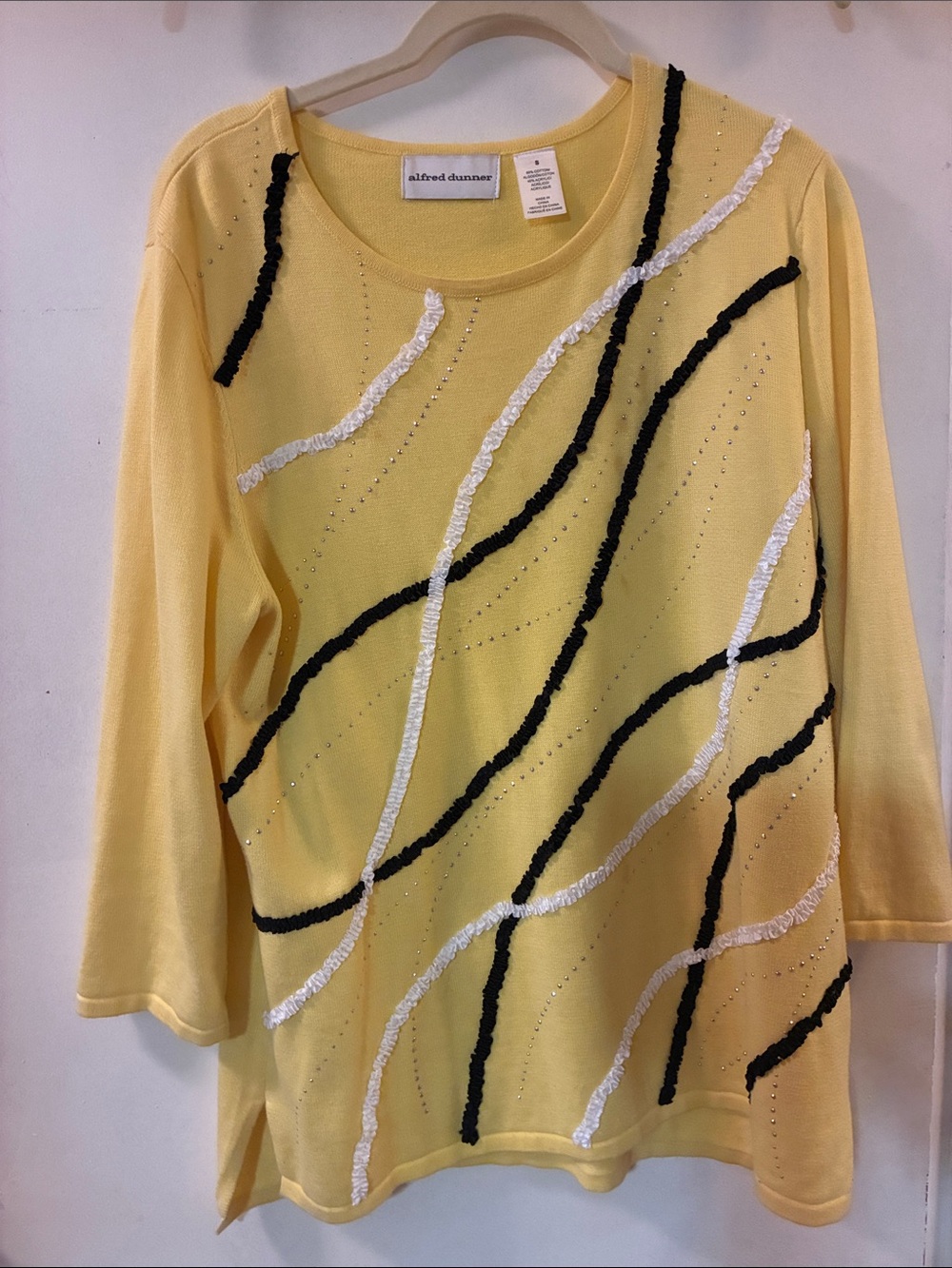 Alfred Dunner Yellow Embellished Scoop Neck Women's Sweater